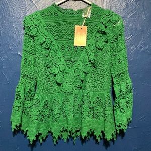 NWT green lace peplum shirt